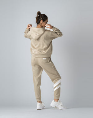 CRONOS WOMEN EMBROIDERY LOGO HOODY [BEIGE]