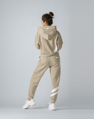 CRONOS WOMEN EMBROIDERY LOGO HOODY [BEIGE]