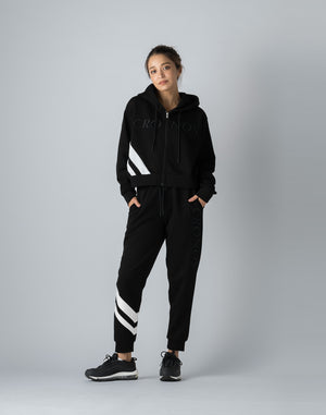 CRONOS WOMEN EMBROIDERY ZIP HOODY [BLACK]