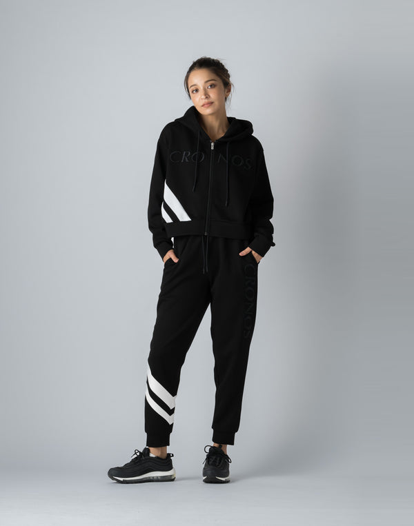 CRONOS WOMEN EMBROIDERY ZIP HOODY [BLACK]