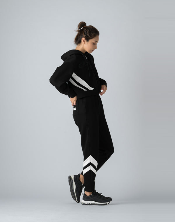 CRONOS WOMEN EMBROIDERY ZIP HOODY [BLACK]