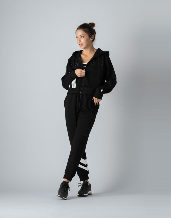 CRONOS WOMEN EMBROIDERY ZIP HOODY [BLACK]
