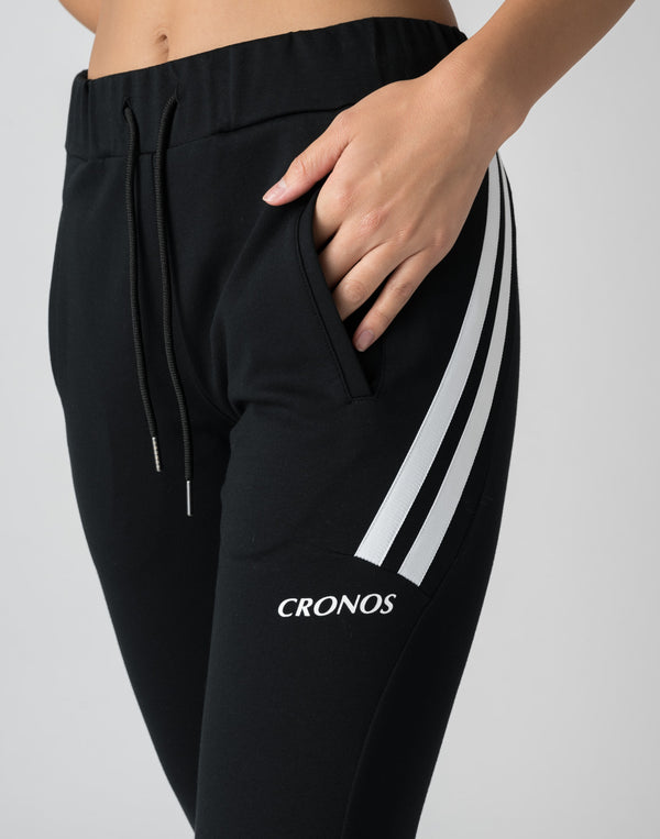 CRONOS 女款雙條紋長褲 [米色]