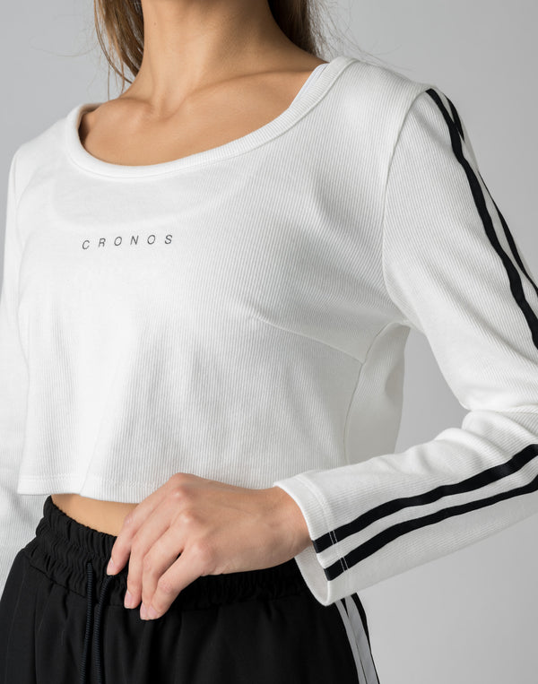 CRONOS WOMEN FRONT RIB LONG SLEEVE【WHITE】