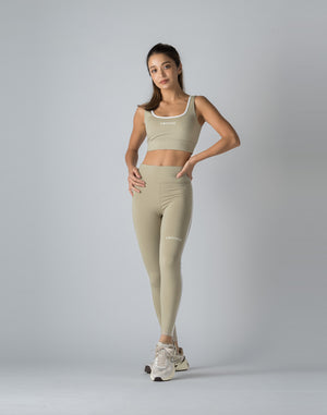 CRONOS WOMEN DOUBLE STRIPES LEGGINGS【BEIGE】
