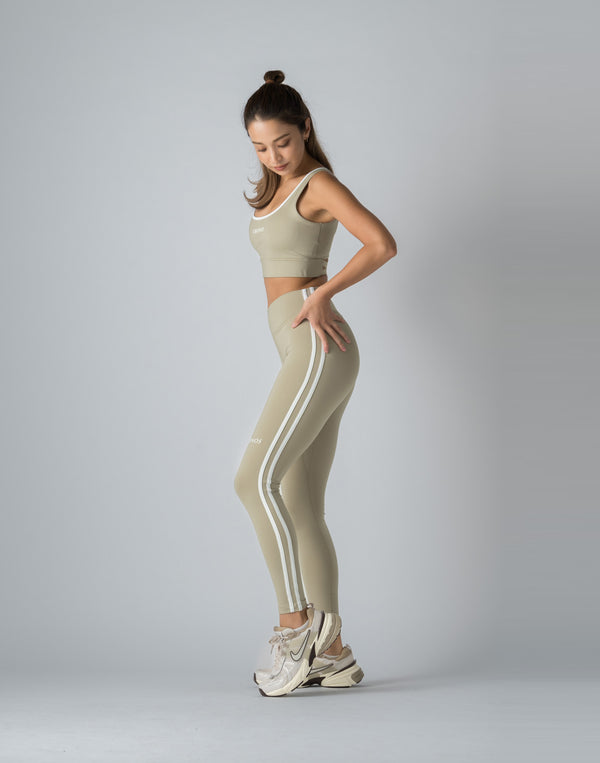 CRONOS WOMEN DOUBLE STRIPES LEGGINGS【BEIGE】