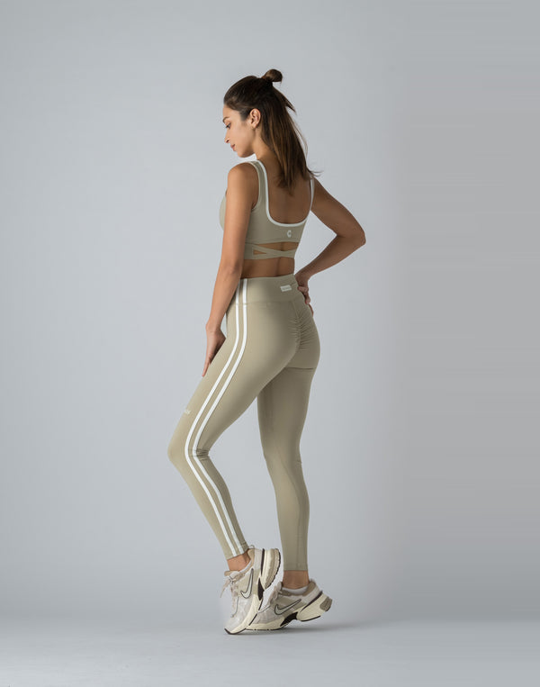 CRONOS WOMEN DOUBLE STRIPES LEGGINGS【BEIGE】