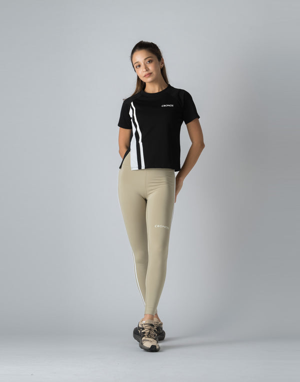 CRONOS WOMEN DOUBLE STRIPES LEGGINGS【BEIGE】