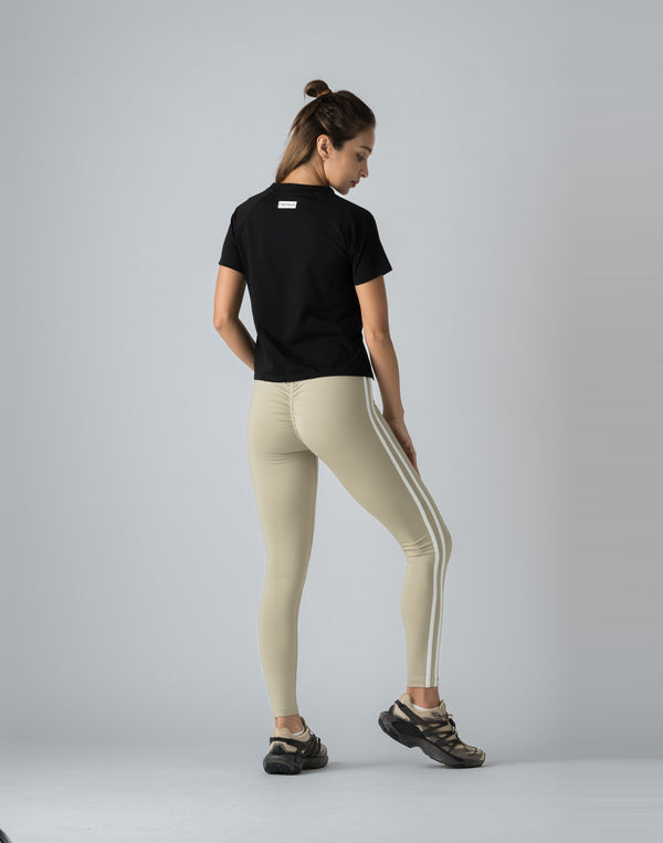 CRONOS WOMEN DOUBLE STRIPES LEGGINGS【BEIGE】