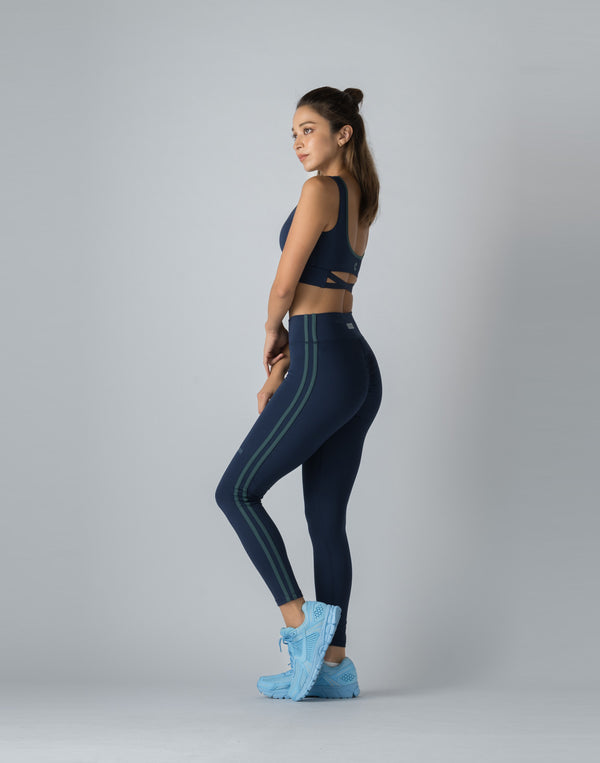 CRONOS WOMEN DOUBLE STRIPES LEGGINGS【NAVY】