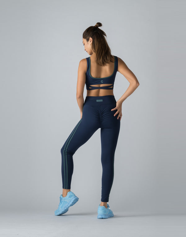 CRONOS WOMEN DOUBLE STRIPES LEGGINGS【NAVY】