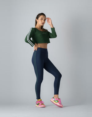 CRONOS WOMEN DOUBLE STRIPES LEGGINGS【NAVY】