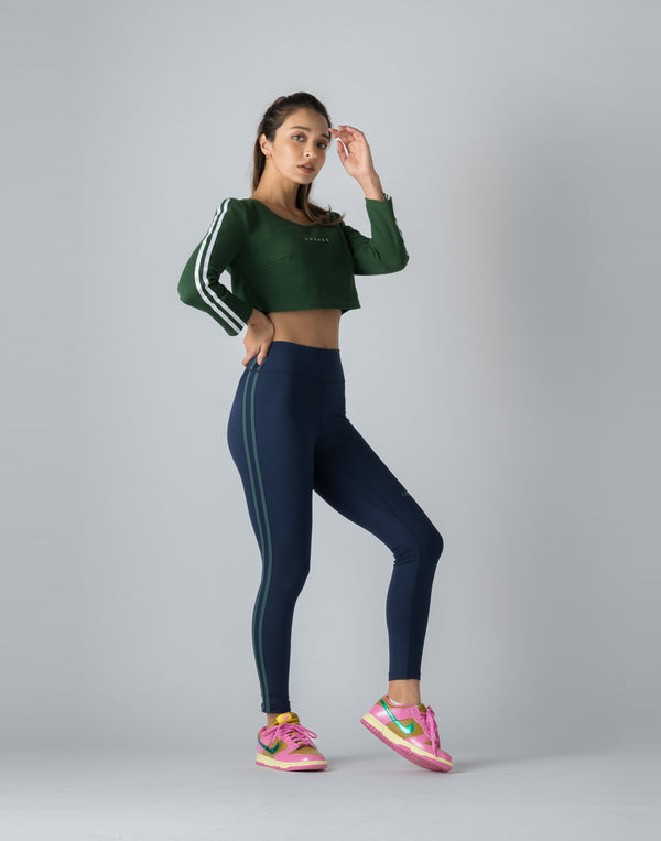 CRONOS WOMEN DOUBLE STRIPES LEGGINGS【NAVY】