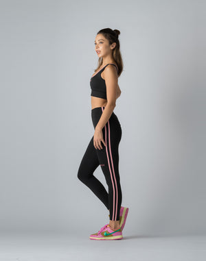 CRONOS WOMEN DOUBLE STRIPES LEGGINGS【BLACK×PINK】