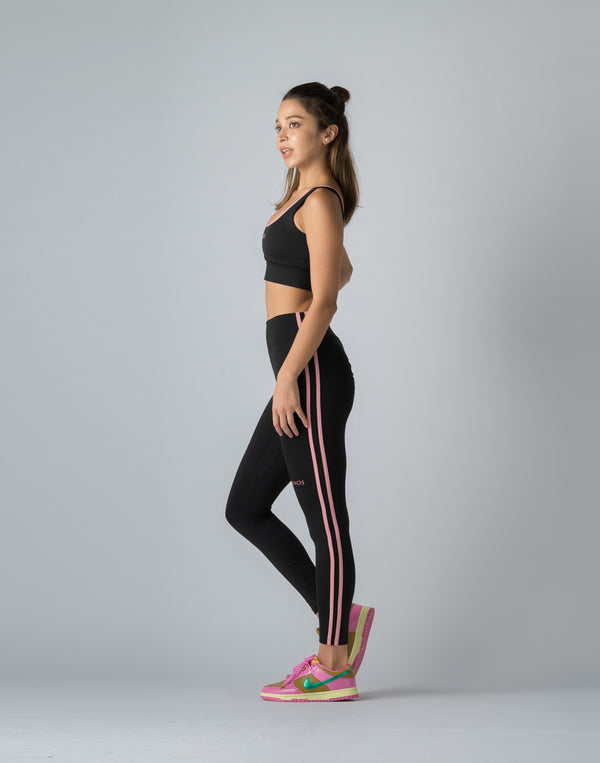 CRONOS WOMEN DOUBLE STRIPES LEGGINGS【BLACK×PINK】