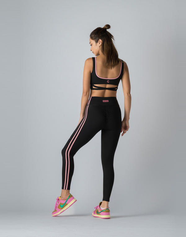 CRONOS WOMEN DOUBLE STRIPES LEGGINGS【BLACK×PINK】