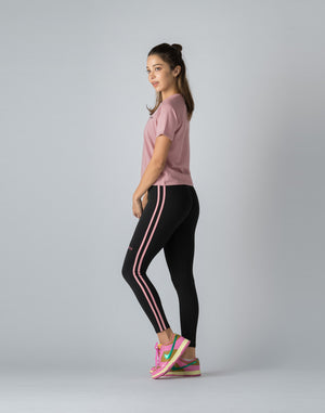 CRONOS WOMEN DOUBLE STRIPES LEGGINGS【BLACK×PINK】