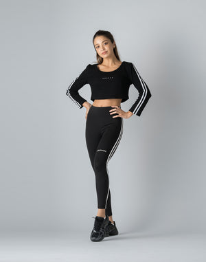 CRONOS WOMEN FRONT RIB LONG SLEEVE【BLACK】