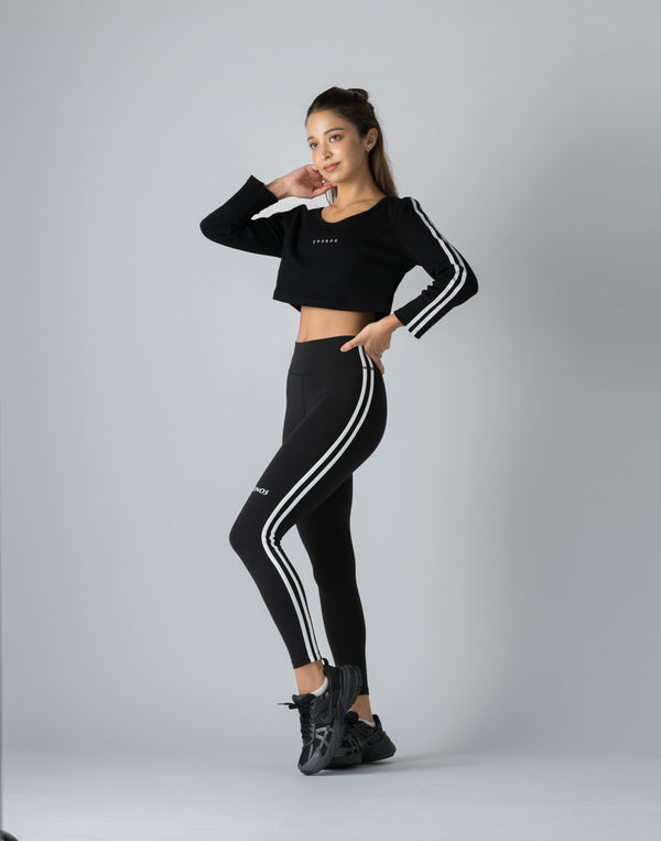 CRONOS WOMEN FRONT RIB LONG SLEEVE【BLACK】