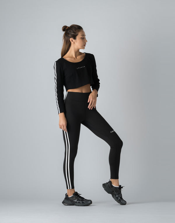 CRONOS WOMEN FRONT RIB LONG SLEEVE【BLACK】