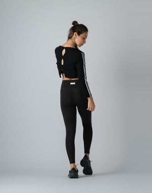 CRONOS WOMEN FRONT RIB LONG SLEEVE【BLACK】