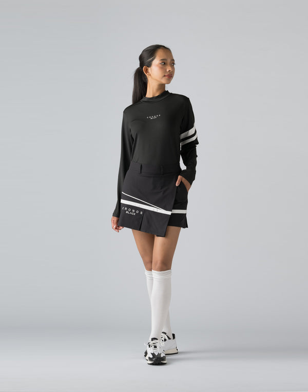 CRONOS BLACK MOCK NECK LINE LONG SLEEVE SHIRT【BLACK×WHITE】