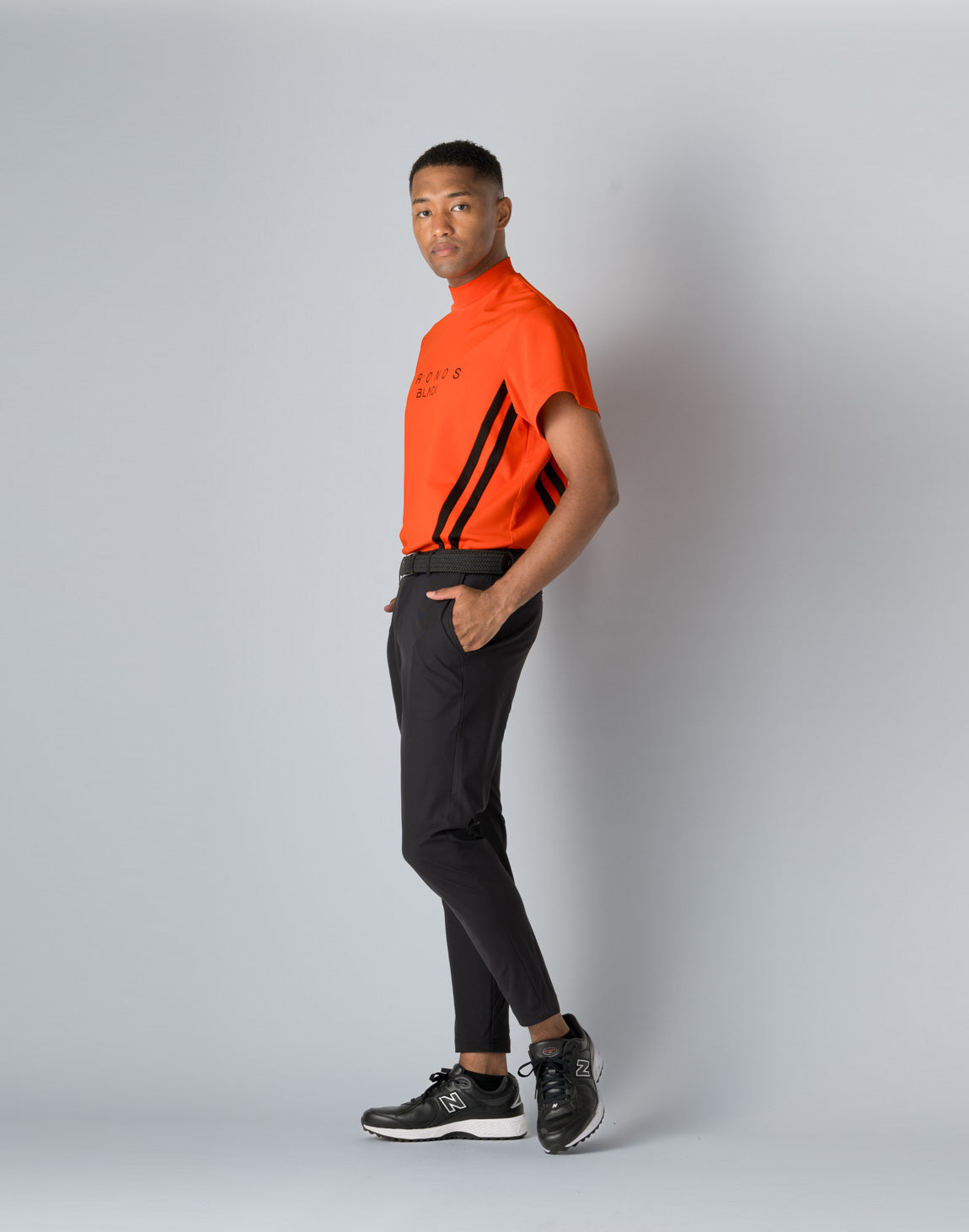 CRONOS BLACK MOCK NECK LINE SHORT SLEEVE SHIRT【RED】