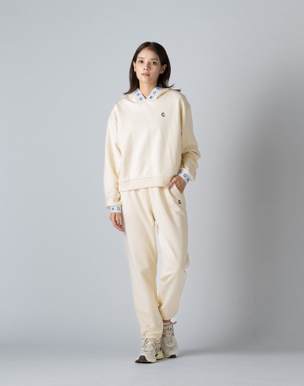 CRONOS WOMEN LOGO JACQUARD HOODIE [CREAM]