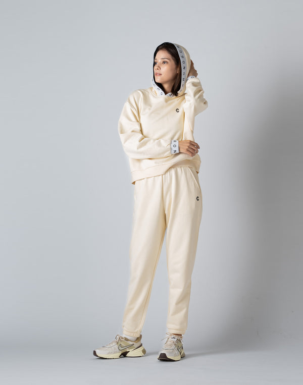 CRONOS WOMEN LOGO JACQUARD HOODIE [CREAM]