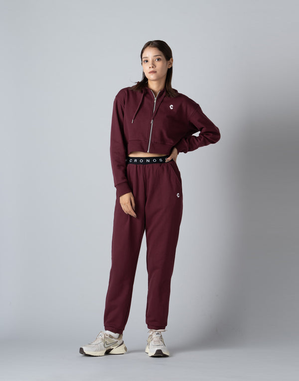 CRONOS WOMEN COLLEGE LOGO SHORT HOODIE [BORDEAUX]