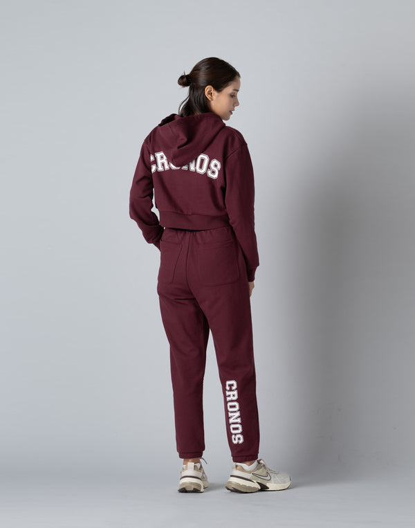 CRONOS WOMEN COLLEGE LOGO SHORT HOODIE [BORDEAUX]