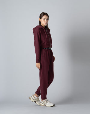 CRONOS WOMEN COLLEGE LOGO SHORT HOODIE [BORDEAUX]