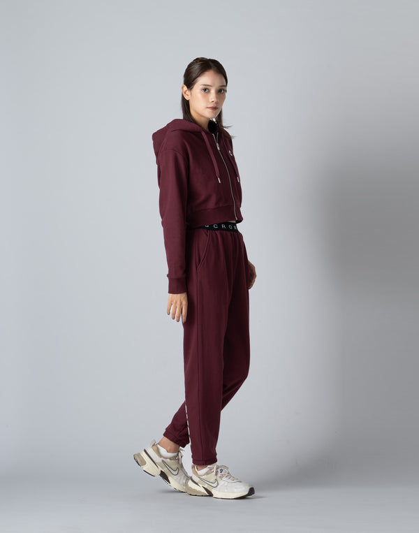CRONOS WOMEN COLLEGE LOGO SHORT HOODIE [BORDEAUX]