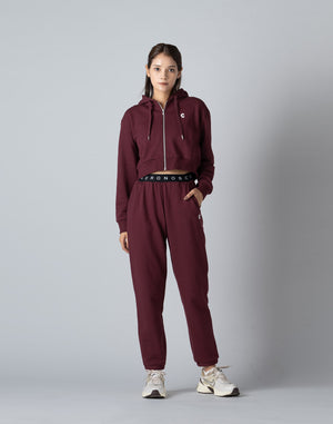 CRONOS WOMEN COLLEGE LOGO SHORT HOODIE [BORDEAUX]