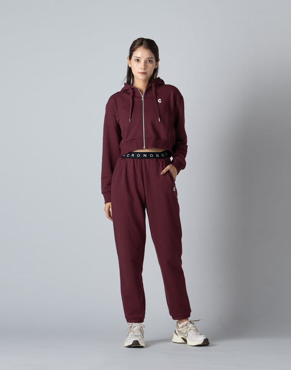 CRONOS WOMEN COLLEGE LOGO SHORT HOODIE [BORDEAUX]