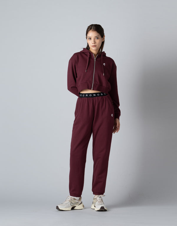 CRONOS WOMEN COLLEGE LOGO SHORT HOODIE [BORDEAUX]