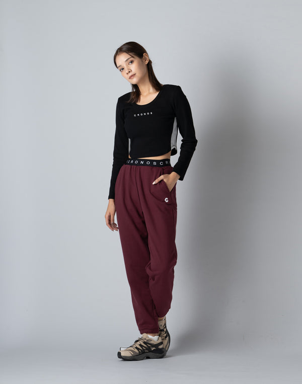 CRONOS WOMEN COLLEGE LOGO PANTS【BORDEAUX】