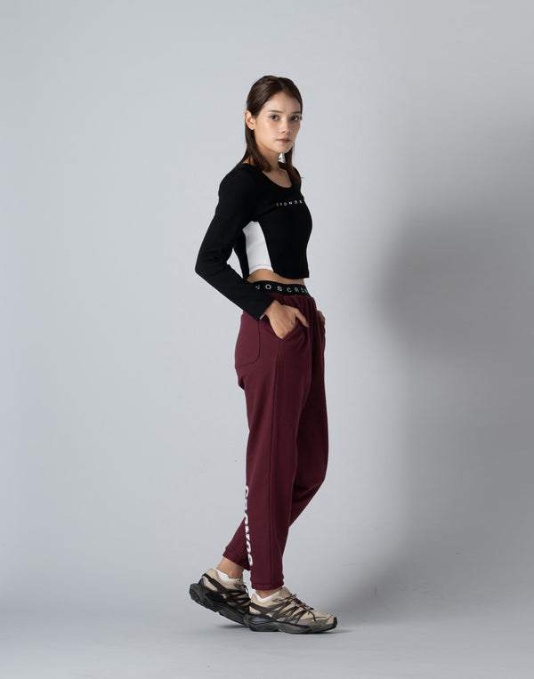 CRONOS WOMEN COLLEGE LOGO PANTS【BORDEAUX】