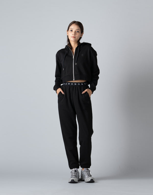 CRONOS WOMEN COLLEGE LOGO PANTS【BLACK×BLACK】