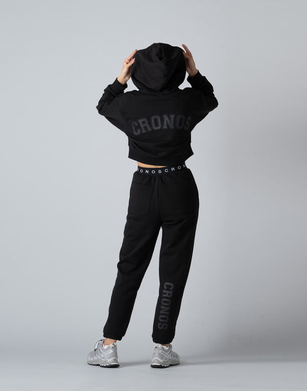 CRONOS WOMEN COLLEGE LOGO PANTS【BLACK×BLACK】