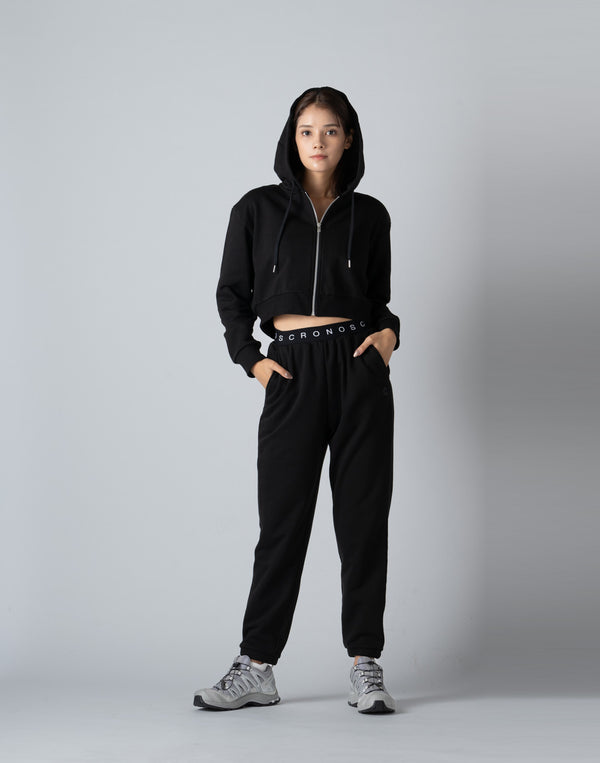 CRONOS WOMEN COLLEGE LOGO PANTS【BLACK×BLACK】