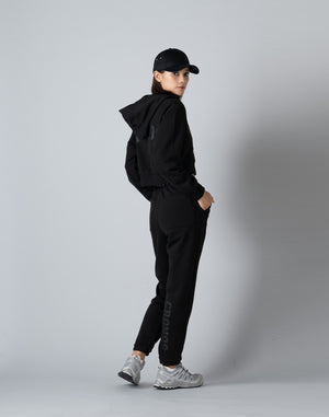 CRONOS WOMEN COLLEGE LOGO SHORT HOODIE [BLACK×BLACK]