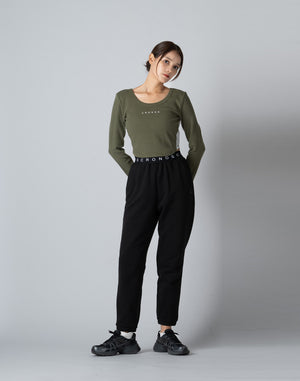 CRONOS WOMEN COLLEGE LOGO PANTS【BLACK×BLACK】