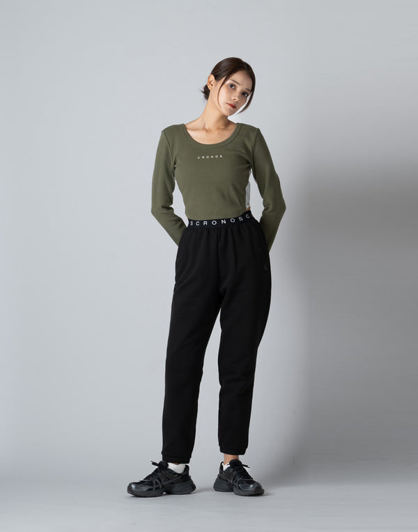 CRONOS WOMEN COLLEGE LOGO PANTS【BLACK×BLACK】