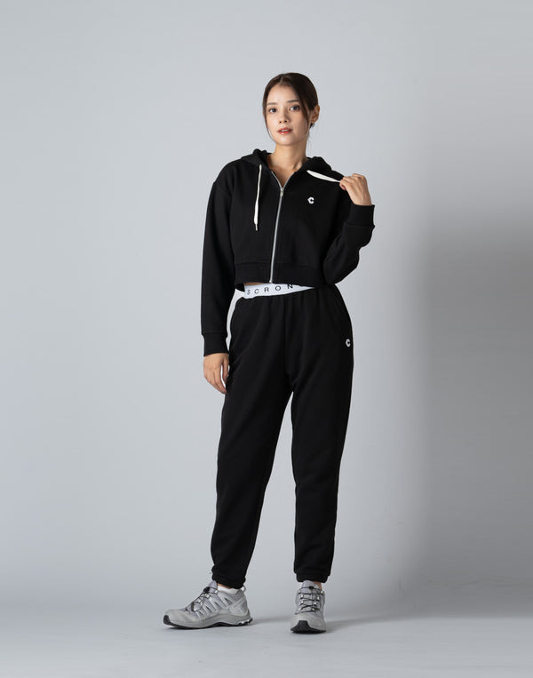 CRONOS WOMEN COLLEGE LOGO SHORT HOODIE [BLACK×WHITE]