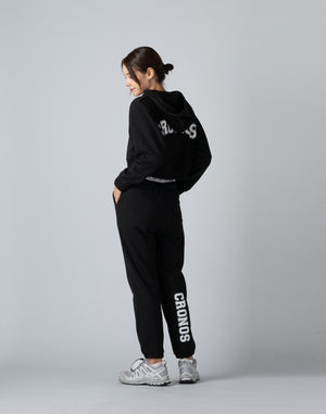 CRONOS WOMEN COLLEGE LOGO SHORT HOODIE [BLACK×WHITE]