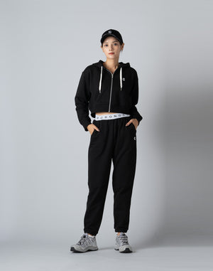 CRONOS WOMEN COLLEGE LOGO SHORT HOODIE [BLACK×WHITE]
