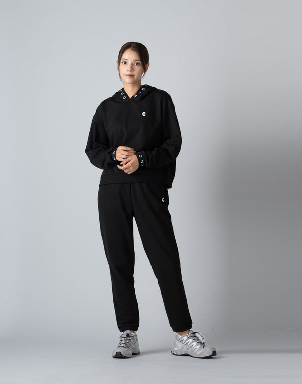 CRONOS WOMEN LOGO JACQUARD HOODIE [BLACK]