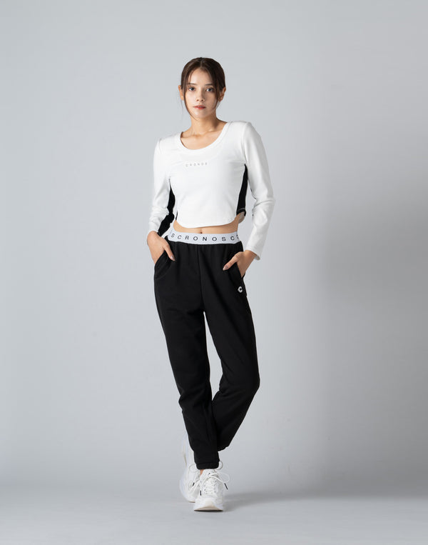 CRONOS WOMEN COLLEGE LOGO PANTS【BLACK×WHITE】