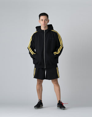 CRONOS DOUBLE STRIPES ZIP HOODIE【BLACK×YELLOW】